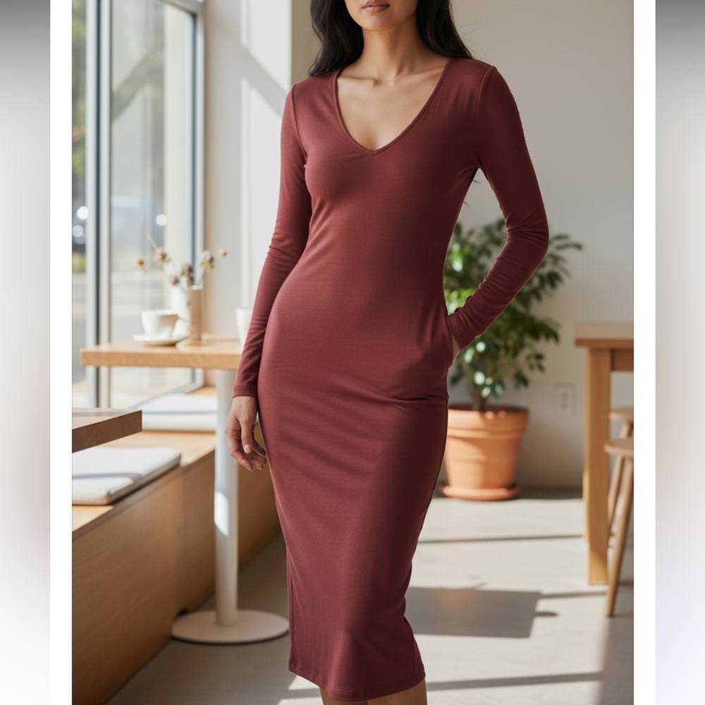 ABI FERRIN Red Midi Dress XXS
